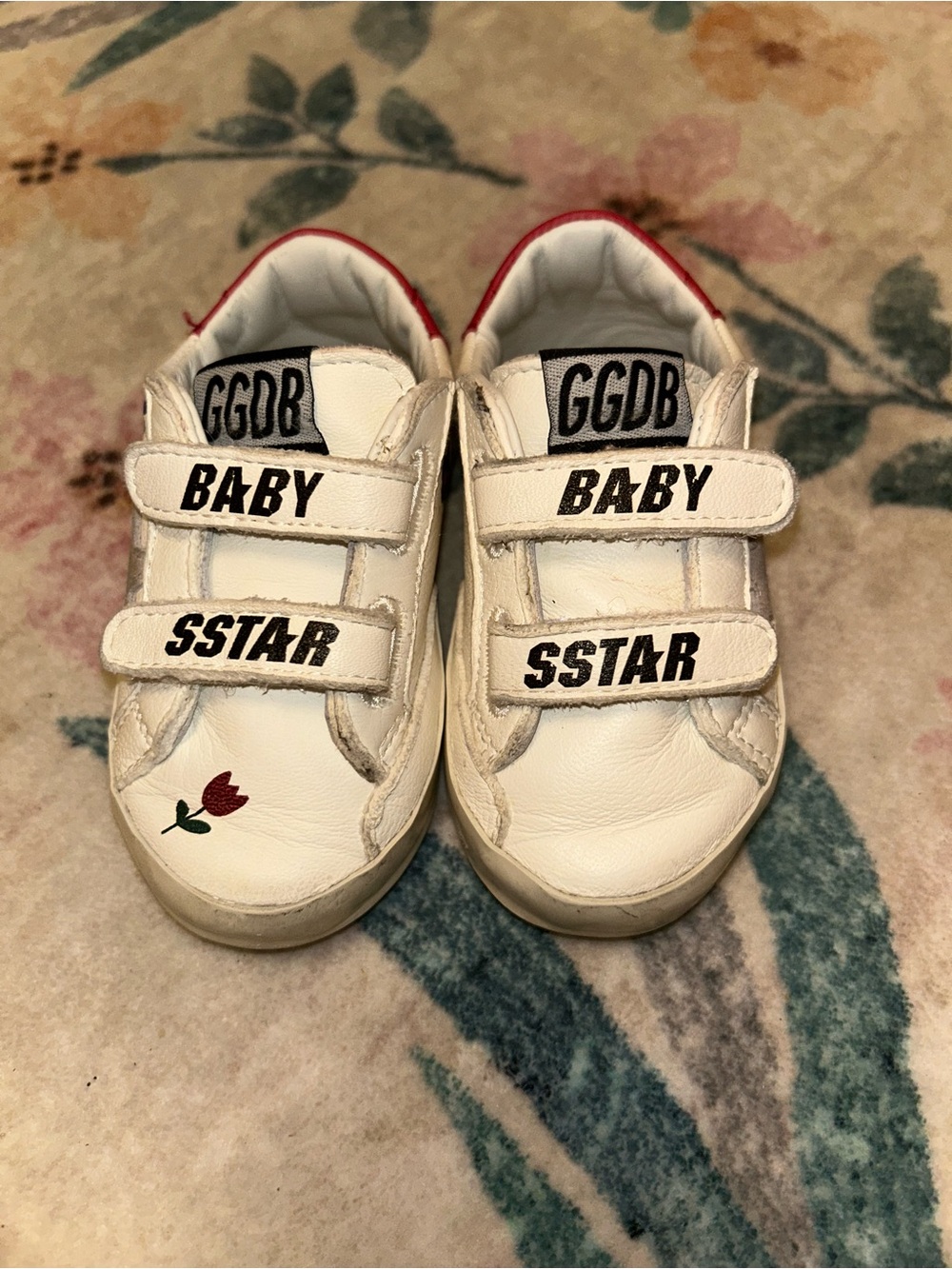 Golden Goose White Newborn Sneakers with Red Trim